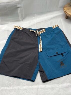 Teddy Fresh Two-Tone Blue & Charcoal Swim Board Shorts with Teddy Print Belt